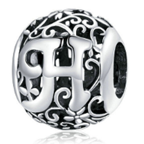 Magic Alphabet Buchstabe H, Silber, mit Blumen, Armbandanhänger 9 mm