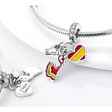 Charm Sterlingsilber 925 Spanien Flagge Herz - Stierkampf, Flamenco, Ich liebe Spanien 3-in-1 Anhänger für Armband Reisen