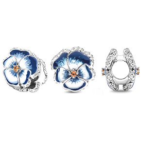 Sterling Silber 925 Blaues Stiefmütterchen, Perle für Armband natur