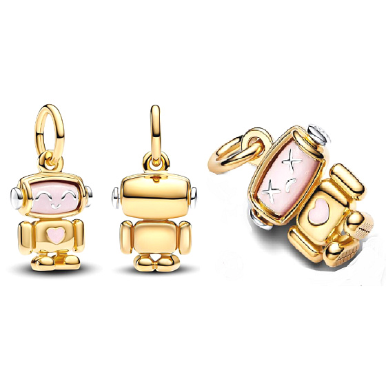 Robot s otáčivým obličejem, stříbrný 925 přívěsek na náramek