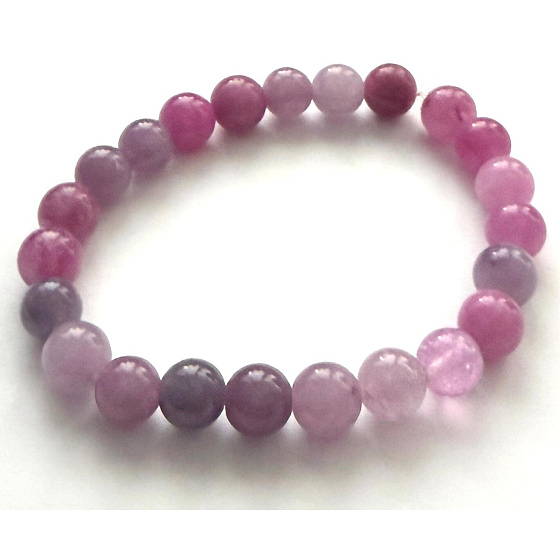 Lavendel-Turmalin-Armband elastisch aus Naturstein, Kugel 8 mm / 16 - 17 cm, Beschützer des Zuhauses und guter Laune