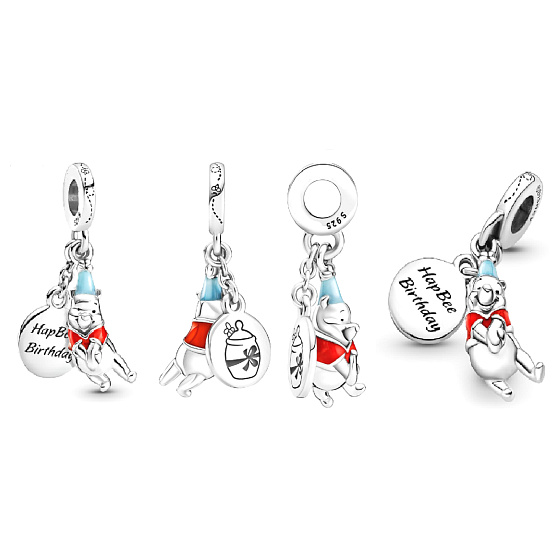 Sterling Silber 925 Disney Winnie the Pooh - Geburtstag Winnie the Pooh, 2in1 Geburtstag Anhänger Armband