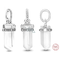 Charm Sterlingsilber 925 Milchweißer Amulett, Pendel Imitation Kristall, Anhänger für Armband