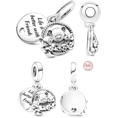 Charms Sterling Silber 925 Teddybär, Fuchs und Eichhörnchen 2in1, Freundschaftsarmband-Anhänger