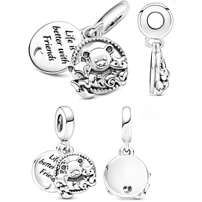Charms Sterling Silber 925 Teddybär, Fuchs und Eichhörnchen 2in1, Freundschaftsarmband-Anhänger