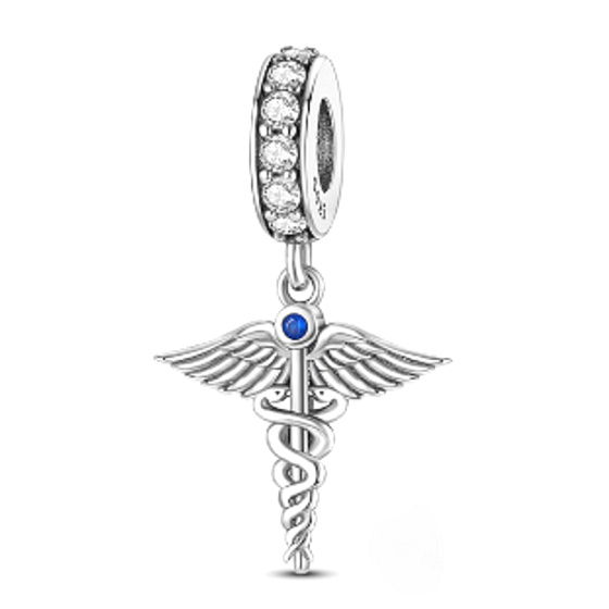 Charme Sterling Silber 925 Graduation - Äskulapstab - Emblem der Ärzte und Apotheker, Graduate Anhänger an einem Armband Job