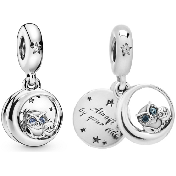 Sterling Silber 925 Eule - Immer an deiner Seite, 2in1 Anhänger für Armband Familie