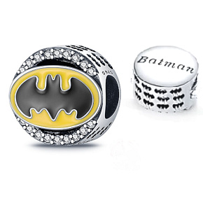 Sterling Silber 925 Batman mit kubischen Zirkonen, Perle für Armband Sterling Silber 925 Batman mit kubischen Zirkonen, Perle für Armband