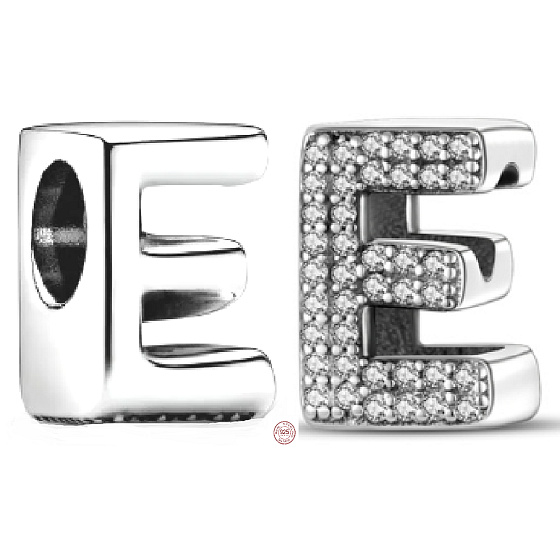 Sterling Silber 925 Alphabet Buchstabe E, Perle für Armband