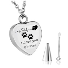 Urnen-Gedenkanhänger, Herz mit Pfoten wasserdicht, Edelstahl 20 x 26 mm