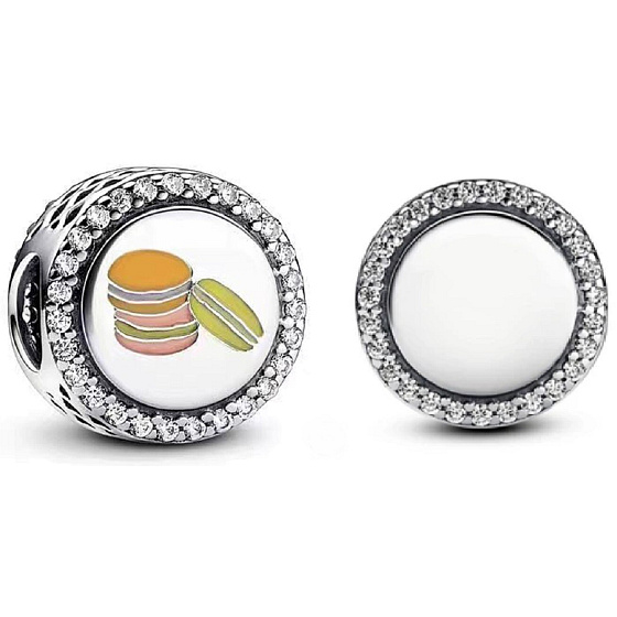 Charme Sterling Silber 925 Französisch Makronen für Gravur, Perle für Armband Lebensmittel
