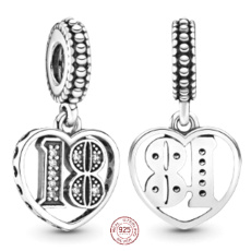 Charme Sterling Silber 925 18 Jahre Liebe, Herz-Anhänger am Jahrestag Armband