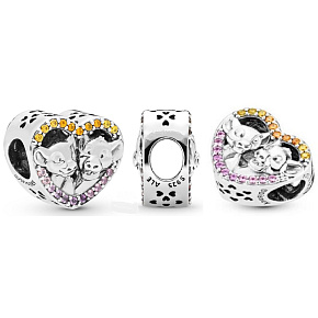 Charms Sterling Silber 925 Disney König der Löwen - Simba und Nala, Perle für Armband