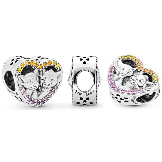 Charms Sterling Silber 925 Disney König der Löwen - Simba und Nala, Perle für Armband