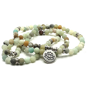 108 Mala Amazonit + Lotus Halskette Meditationsschmuck, Naturstein, Kugel 6 mm
