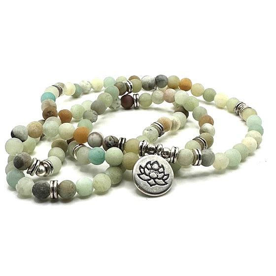 108 Mala Amazonit + Lotus Halskette Meditationsschmuck, Naturstein, Kugel 6 mm