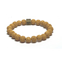 Lava gelb mit königlichem Mantra Om, Armband elastischer Naturstein, Kugel 8 mm / 16-17 cm, geboren aus den vier Elementen