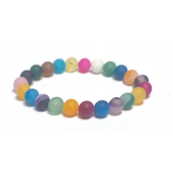 Achat mehrfarbig matt Chakra-Armband elastisch Naturstein, Kugel 8 mm / 16-17 cm