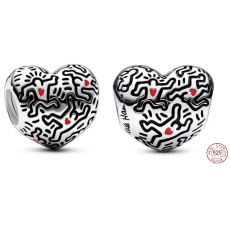 Charme Sterling Silber 925 Keith Haring Herz Kunst Linien und Menschen Bead Armband Symbol