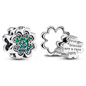 Charme Sterling Silber 925 Vierblättriges Kleeblatt geteilt, 2in1 Perle am Glücksarmband