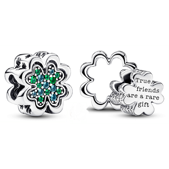 Charme Sterling Silber 925 Vierblättriges Kleeblatt geteilt, 2in1 Perle am Glücksarmband