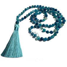 108 Mala Achát modrý náhrdelník, meditační šperk, přírodní kámen vázaný, elastický, korálek 8 mm