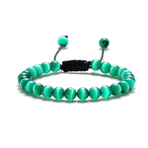 Katzenauge grün Armband Naturstein handgestrickt, verstellbare Größe, Kugel 6 mm