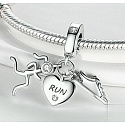 Sterling Silber 925 Athlete - Läufer, Turnschuhe, Herz mit Zirkonia und eingravierter Aufschrift: Run, 3in1 Anhänger am Armband Sport