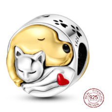 Sterling Silber 925 Hund und Katze, Haustier Perlenarmband