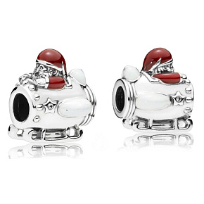 Sterling Silber 925 Santa im Weltraum, Raumschiff, Weihnachtsarmband Perle