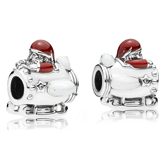 Sterling Silber 925 Santa im Weltraum, Raumschiff, Weihnachtsarmband Perle