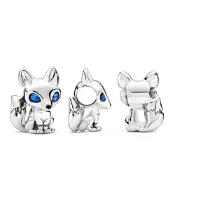 Charms Sterling Silber 925 Fuchs - blaue Augen, Perle für Armband, Tier Charms Sterling Silber 925 Fuchs - blaue Augen, Perle für Armband, Tier