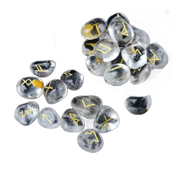 Kristallklar Runenalphabet Naturstein, 10 - 30 mm 25 Stück