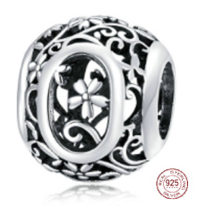 Sterling Silber 925 Magic Alphabet Buchstabe O mit Blumen, Perle für Armband Sterling Silber 925 Magic Alphabet Buchstabe O mit Blumen, Perle für Armband