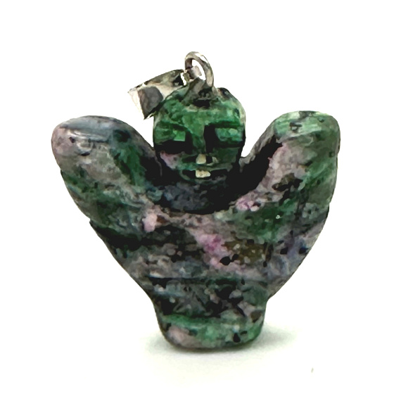 Anyolot / Rubin in Zoisit Engel, Engelsflügel Anhänger Naturstein handgeschliffen 25 x 21 x 5 mm, baut Stress ab