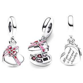 Sterling Silber 925 All You Need Is Love and Chocolate - Magic Chocolate Heart, Candy Anhänger Armband Armband Geburtstag