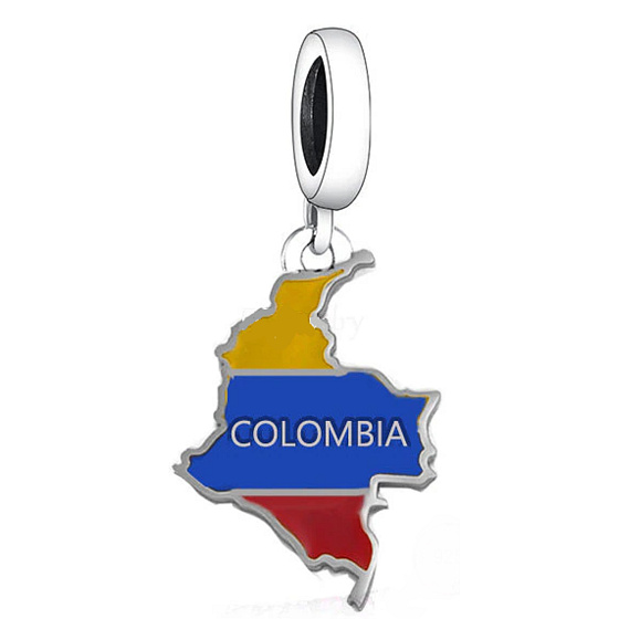 Charm Sterlingsilber 925 Kolumbien Flagge - schwingende Karte, Anhänger für Reise-Armband