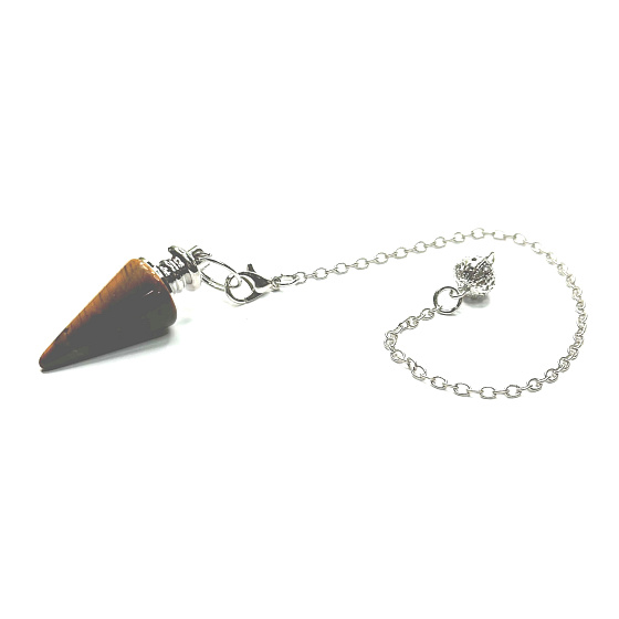 Tigerauge Pendel Naturstein 3,5 cm + Kette mit Kugel 18 cm, Stein der Sonne und Erde, bringt Glück und Reichtum
