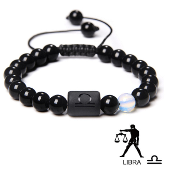 Onyx Waage Sternzeichen, Natursteinarmband, 8mm Kugel/ verstellbare Größe, Lebenskraftstein