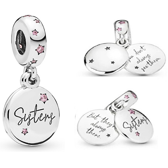 Sterling Silber 925 Sisters - Du kannst sie nicht immer sehen, aber sie ist immer da, 2in1 Familienarmband-Anhänger