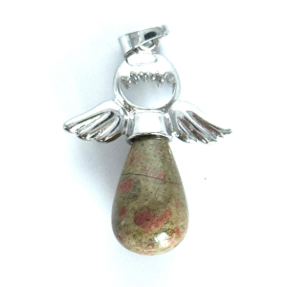 Unakit Engel-Anhänger Naturstein 4,2 x 3 cm, Stein des persönlichen Wachstums und der Visionen