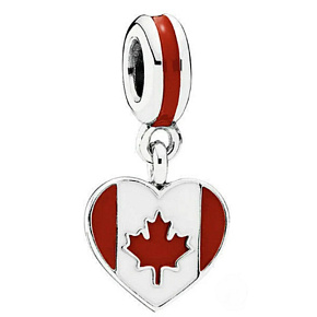 Charm Sterling Silber 925 Kanadisches Herz Flagge - Ich liebe Kanada, Reise-Armband-Charm