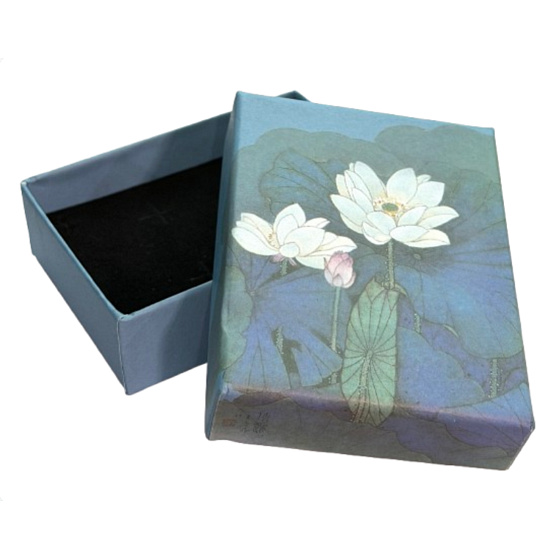 Schmuckschachtel aus Karton mit Schmuckschwamm, Seerosenmotiv, 6,5 x 8,5 cm