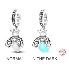 Sterling Silber 925 Luminous - Glühwürmchen leuchtet im Dunkeln, wechselnde Farben, Anhänger am Armband Symbol