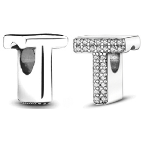 Charme Sterling Silber 925 Alphabet Buchstabe T, Perle für Armband