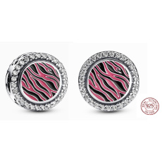 Charm Sterling Silber 925 Charm mit Zebradruck rosa, Perle auf Armband Tier