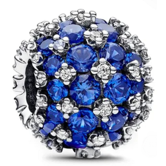 Charm Sterling Silber 925 Sparkling runden blauen Charme Pavé, Perle auf Armband Symbol