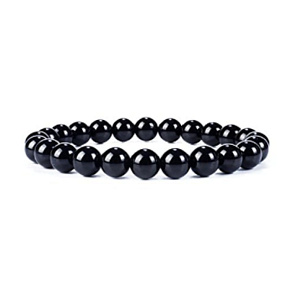 Turmalin / Skoryl schwarz Armband elastisch Naturstein, Kugel 8 mm / 16 - 17 cm, Wächter der guten Laune