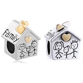 Charm Sterlingsilber 925 Haus, wo die Liebe wohnt, Mama, Papa, Kind, Perle für Familienarmband