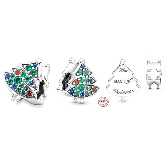 Charm Sterling Silber 925 Weihnachtsbaum, Weihnachtsanhänger, Weihnachtsarmband Perle